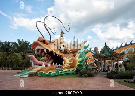 Johor, Malaysia, - Feb 8, 2019: A grand scenic traditional colourful chinese dragon temple in Yong Peng, Johor Malaysia - World`s largest and longest Stock Photo